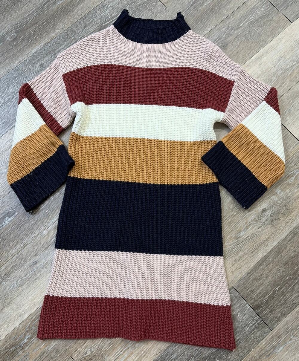 Anthropologie Lost + Wander Colorblock Mock Neck Sweater Dress Medium Petite